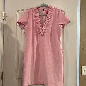 LILLY PULITZER XL PINK SHIFT DRESS FRILL EUC LIKE NEW PINSTRIPE